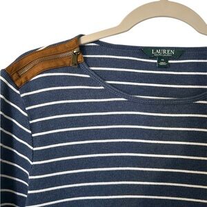 Striped Navy White Shoulder Zipper Women Ralph Lauren XL Equestrian Preppy